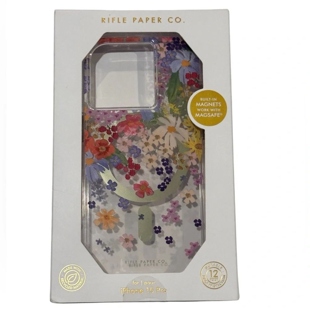 RIFLE PAPER CO I PHONE 15 PRO PHONE CASE BUILT IN MAGNETS WORKS W/MAGNETS NWT